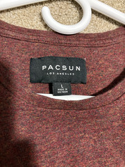 PacSun Mens Auburn Burgundy Red Short Sleeve T-Shirt Tee Longer Length, Sz L