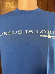 Vintage Jesus Is Lord Blue & White Shirt Size Medium Nations 2 Harvest Ministry