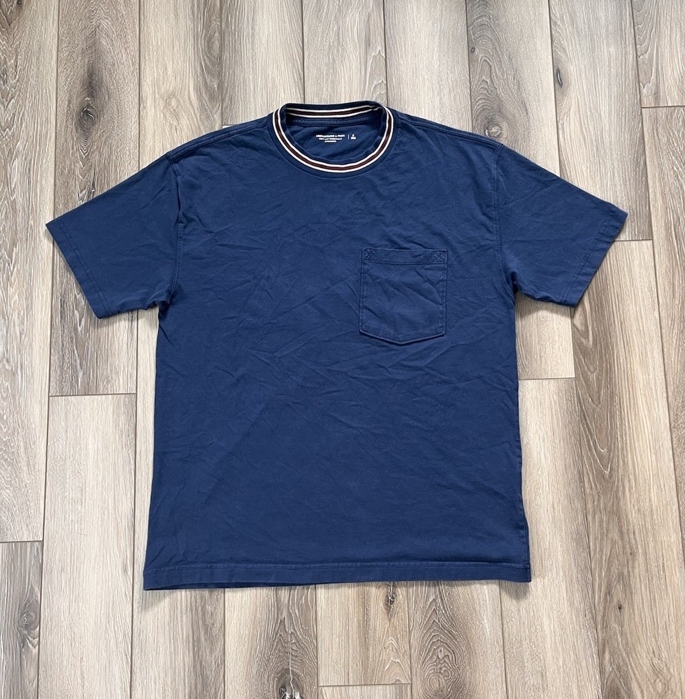 Abercrombie & Fitch Men’s Sz Small Blue Pocket T-Shirt Striped Collar Crew Neck