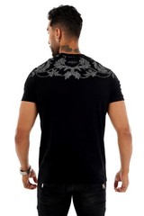 Avenue George V Paris Men Short Sleeves BLACK T-shirt Silver Chain rhinestone