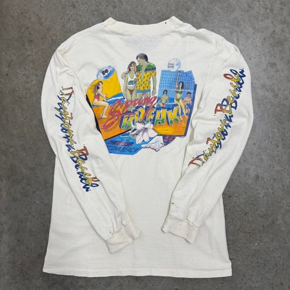 Vintage 80s Daytona Beach Spring Break T-shirt Long Sleeve Surf White Men Medium