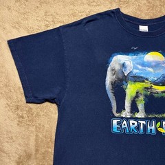Vintage Earth Day Elephant Graphic T Shirt Mens XL Navy Blue Cotton Nature Tee