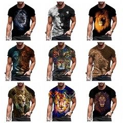 T-Shirt Men’s Lion Tiger Fashion Graphic Print Short Sleeve Silky Casual T Shirt