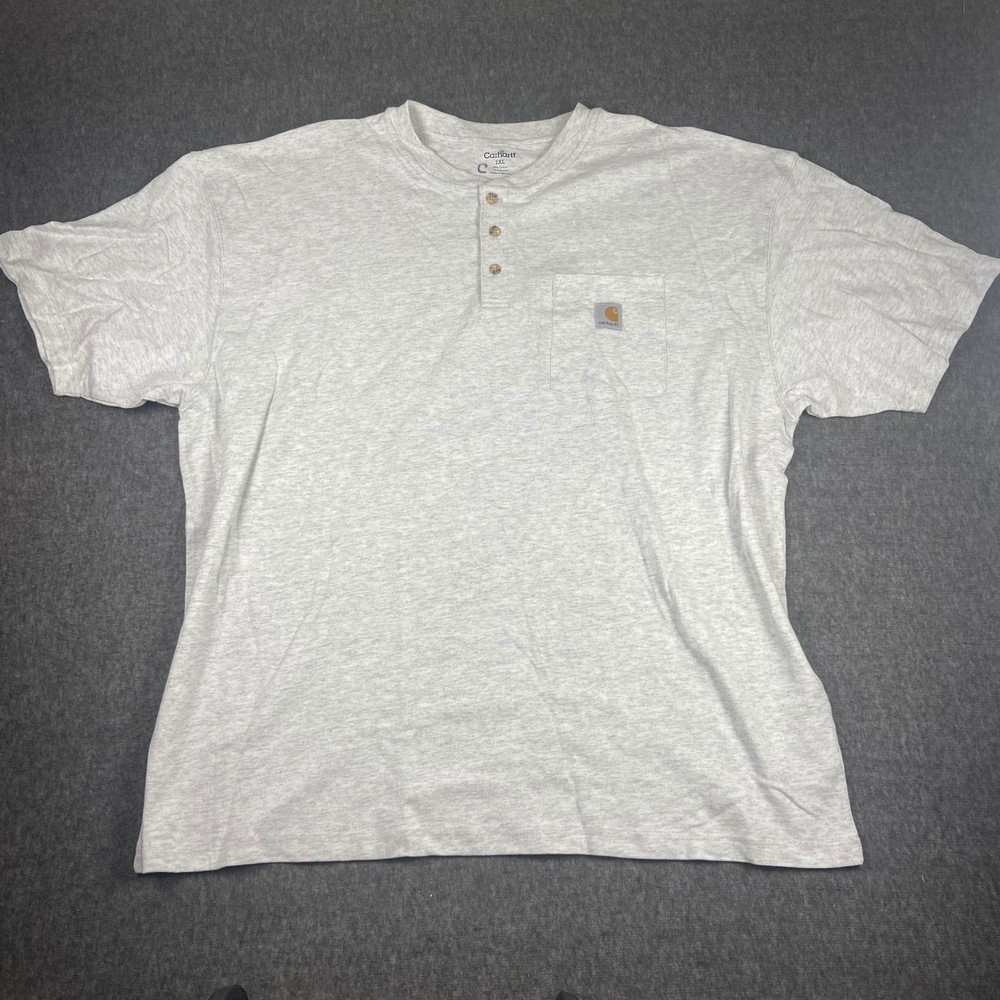 Carhartt Mens Henley T-Shirt 2XL Short Sleeve Pocket Gray Casual Workwear Top