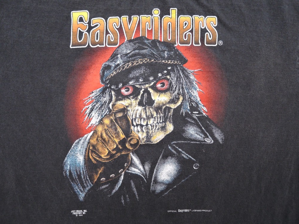 VTG Harley Davidson Easyriders Shirt Mens XL Black 1992 Just Brass Skull Biker