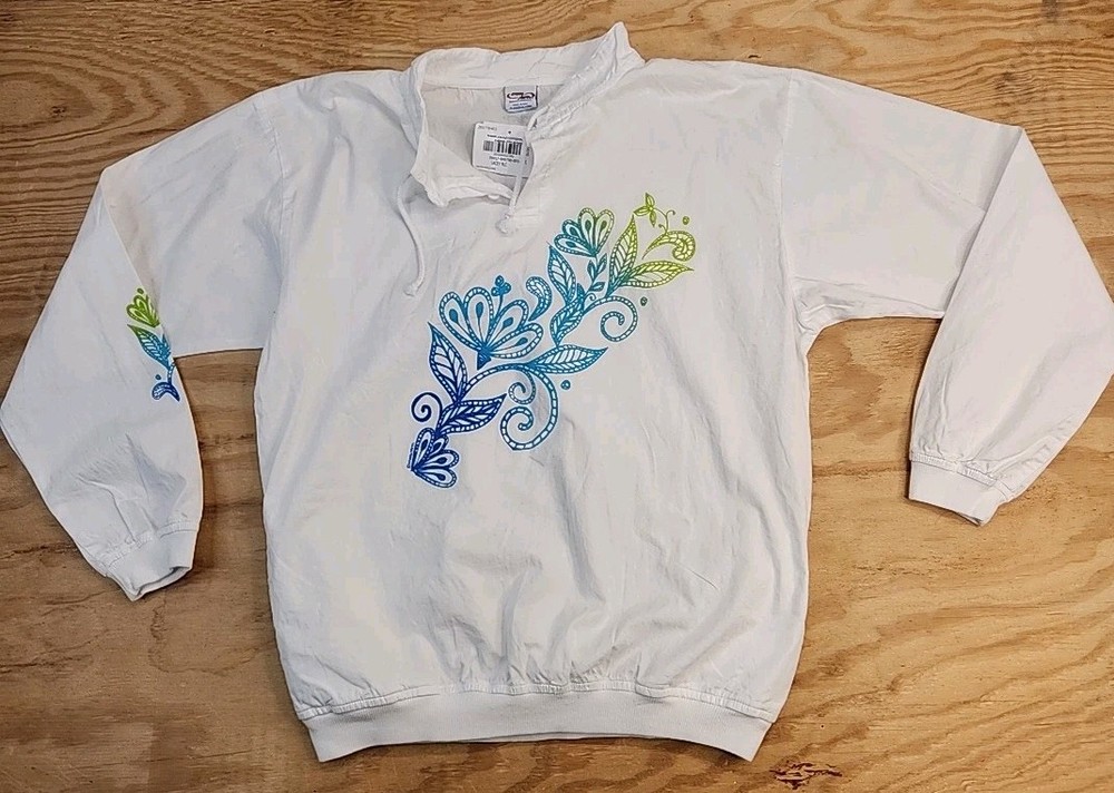 Crazy Shirts White Graphic Long Sleeve Pullover Jacket Shirt Mens Medium NWT