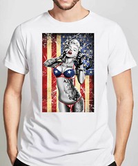 Sexy Flag Tat Girl & US Flag American Patriot Founding Fathers Freedom Tee