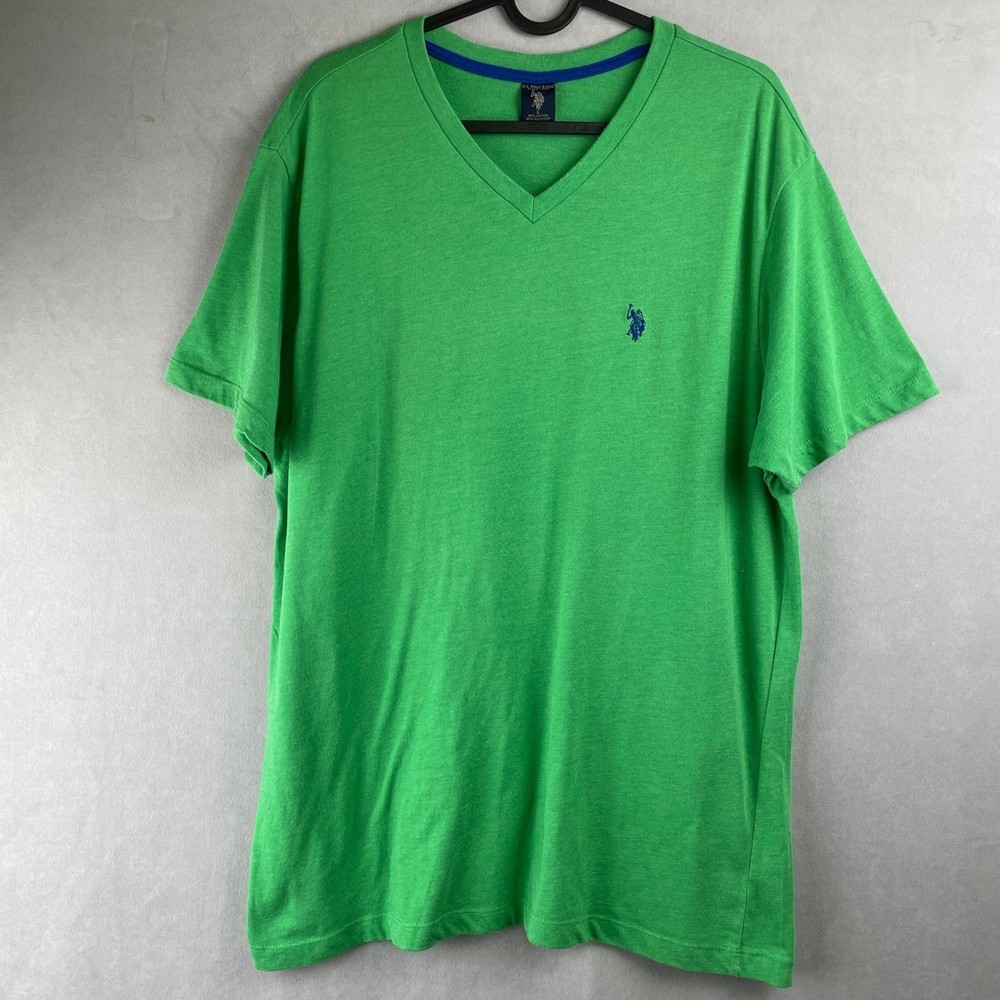 US Polo Assn Mens V-Neck T-Shirt Green Heather Short Sleeve Logo St. Patricks L