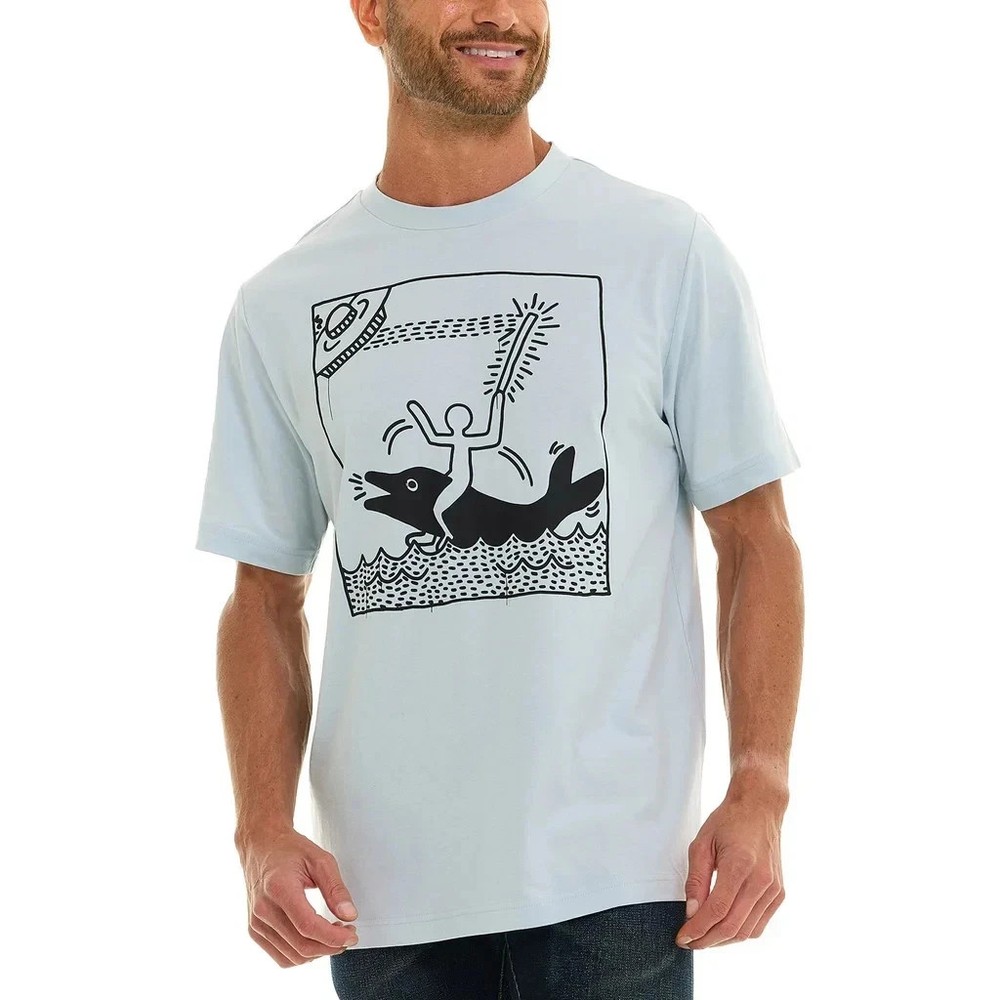 Keith Haring Men’s Graphic T-Shirt NWT 100% Cotton Blue Black Beige L XL