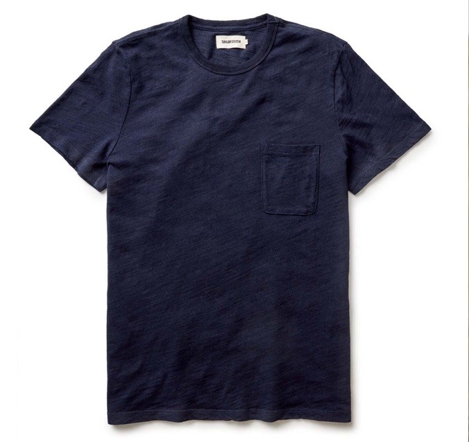 Taylor Stitch Mens Slub Pocket Tee Rinsed Indigo Blue 100% Organic Cotton 42 L