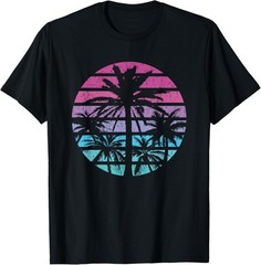Palm Tree Retro Sunset Summer Beach Vintage Tropical Graphic T-Shirt