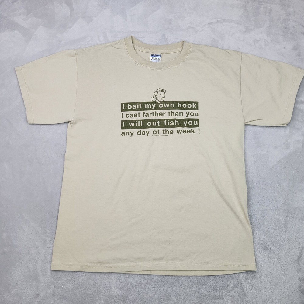 Vintage Fishing Shirt Men Large Tackle Bait Fisherman Fish Face Goods Y2K Adult
