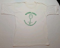 Vtg Wimbledon Tennis Championships T Shirt White Green Racket Large 21.5×28.5