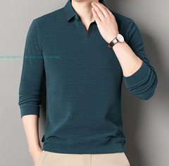 New Basic Turn-Down Collar T-Shirts Men’s Casual Long Sleeve Vintage Buttom Tops