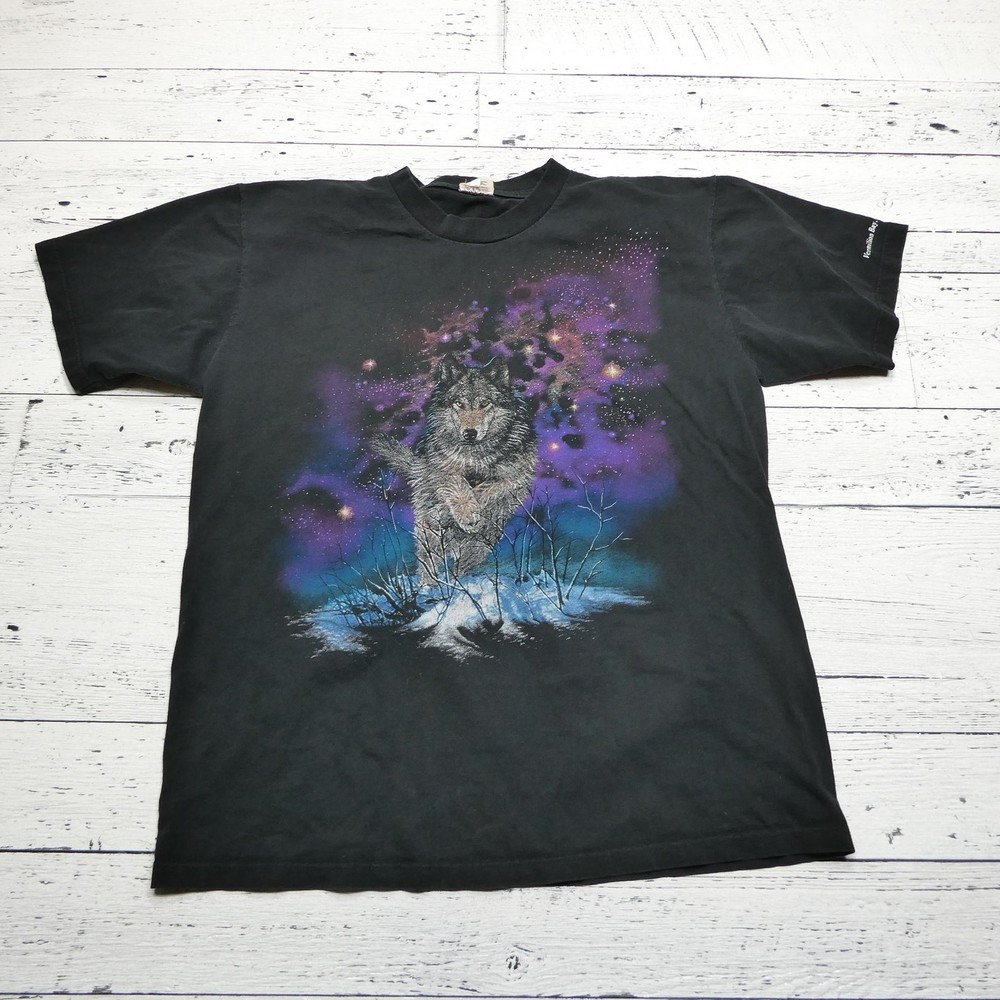 Wolf Shirt Mens Large Black Galaxy Graphic Vermilion Bay Ontario Canada Nature