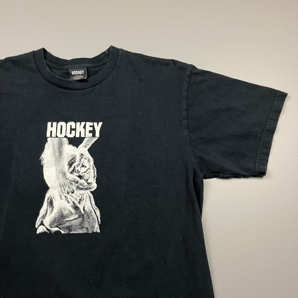 Hockey Eyes Without A Face T-Shirt Mens Large Black Graphic Skate Tee