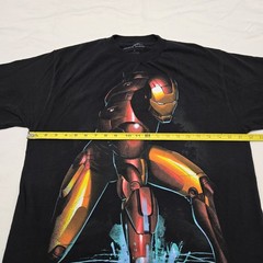 Sz LARGE Retro Iron Man AOP Black T-Shirt Marvel Comics Movie Promo Graphic Tee
