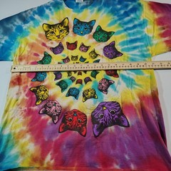 Vtg Tie Dye Spiral Cats Rainbow Graphic T Shirt Size XL Psychedelic