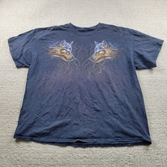 Grey Wolf Shirt Mens XL Blue Tribal Wolf Heads Graphic Tee Relaxed Cotton