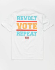 OBEY REVOLT VOTE REPEAT White Crewneck 100% Cotton American Graphic T-Shirt M