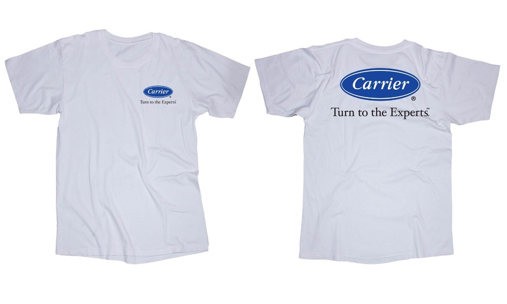 Carrier logo white t-shirt HVAC Air Conditioning House Shop Work shirt