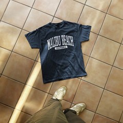 Malibu Beach California Souvenir Beach, Retro, Minimalist Navy Blue Tee