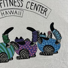 Vintage Crazy Shirts Feline Fitness Center Shirt Mens Large Cartoon Cats Hawaii
