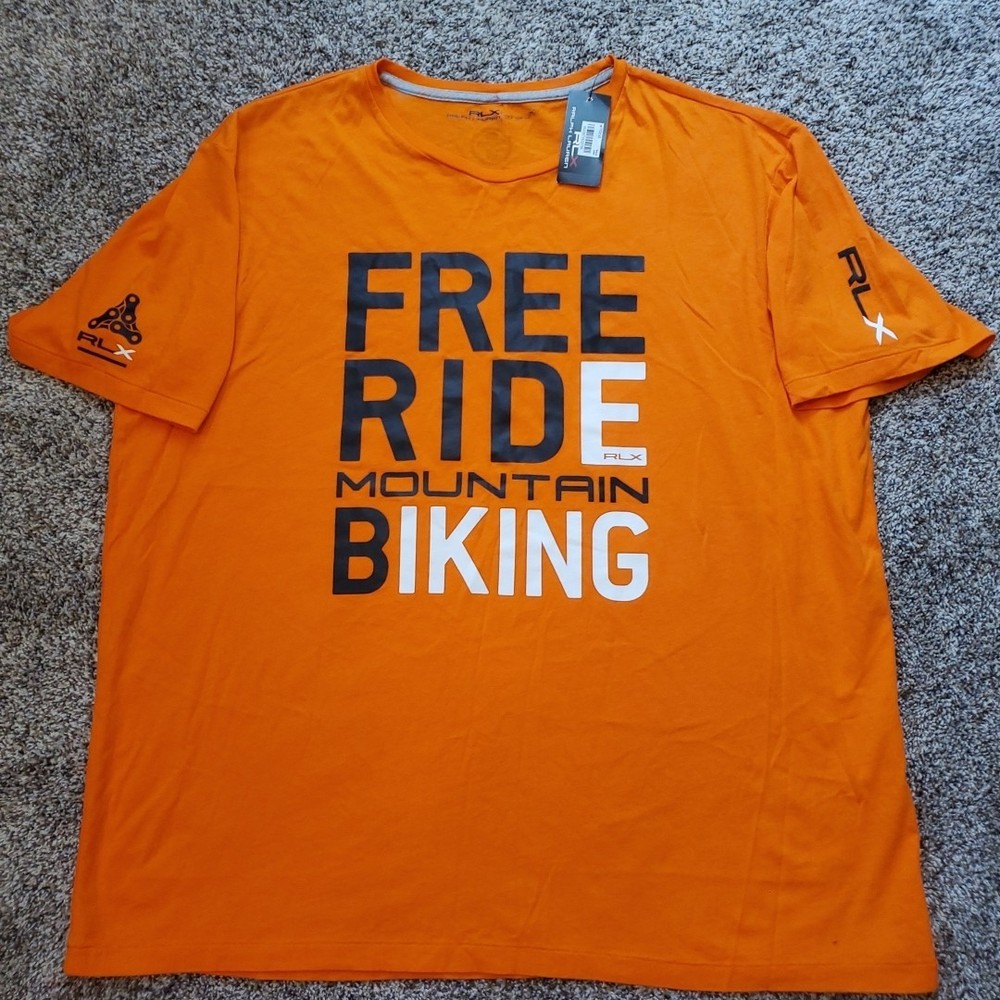 RLX Ralph Lauren Free Ride Mountain Biking Orange Graphic Shirt Men’s XXL NWT