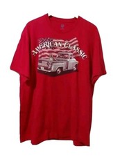 American Summer Graphic Tee Mens XL Red Short Sleeve Cotton Flag Truck Dog