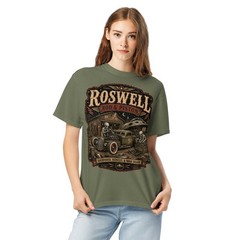 Roswell Rod & Piston Alien Garage T-Shirt Hot Rod Flying Saucer UFO Tee S-4XL