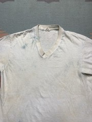 Vintage 70s blank white t shirt v neck soft combed cotton stained grunge XL