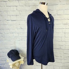 NWT INC International Concepts Men Size M Blue Tab Sleeve Lace Up Hooded T-Shirt