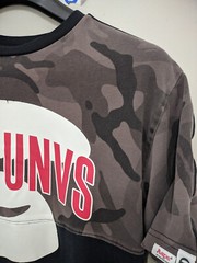 A Bathing Ape Shirt Mens L Black Ape Face Camo Panel Tee Taped Sleeve Contrast