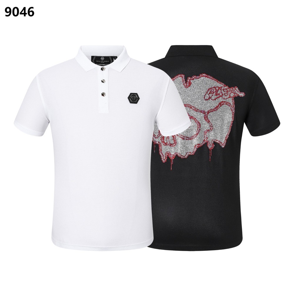 PHILIPP PLEIN Polo Round Neck SS PP Glass Black/White Size Medium