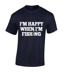 I’M HAPPY WHEN I’M FISHING MENS T SHIRT CARP FISHERMAN ANGLER GIFT IDEA PRESENT