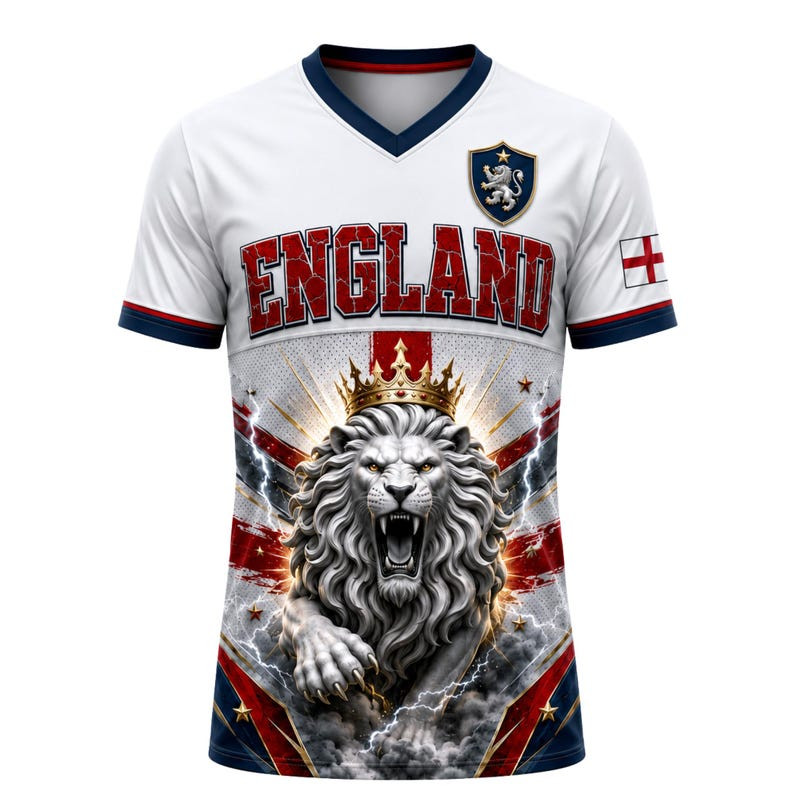 England Name Patch 3D Soccer Jersey, Custom Hybrid Mesh V-Neck Fan Shirt Gift