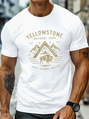 Yellowstone National Park Bison Mountain Graphic T-Shirt Outdoor Adventure Tee
