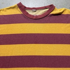 Vintage 80s Two Tone Striped T Shirt XL Burgundy Yellow Preppy Basic Casual USA