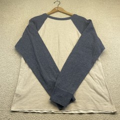 LL Bean Henley Mens L Blue Oatmeal Raglan Baseball Long Sleeve Wool Blend Shirt