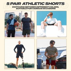 BOOJO 5 Pack Athletic Gym Large, 1-black/Black/Dark Grey/Navy Blue/Light Grey