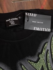 Mixed Emotion Men’s Graphic Print Rhinestone Crew Neck T-Shirt Black XL
