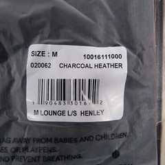 Tommy John NEW NWT Mens Medium Charcoal Heather Gray Long Sleeve Henley Lounge