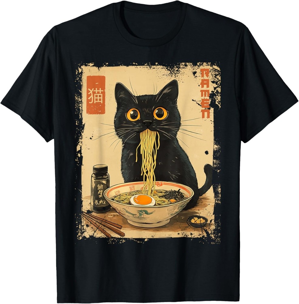 Cat Ramen Anime Kawaii Cat Eating Ramen Noodles T-Shirt Uni Gift Unisex T-Shirt