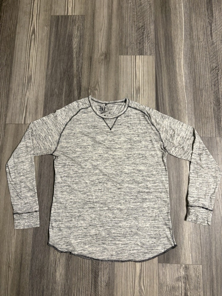BKE Vintage Athletic Fit Long Sleeve Shirt Mens XL Grey Crew Neck V Neck Stitch