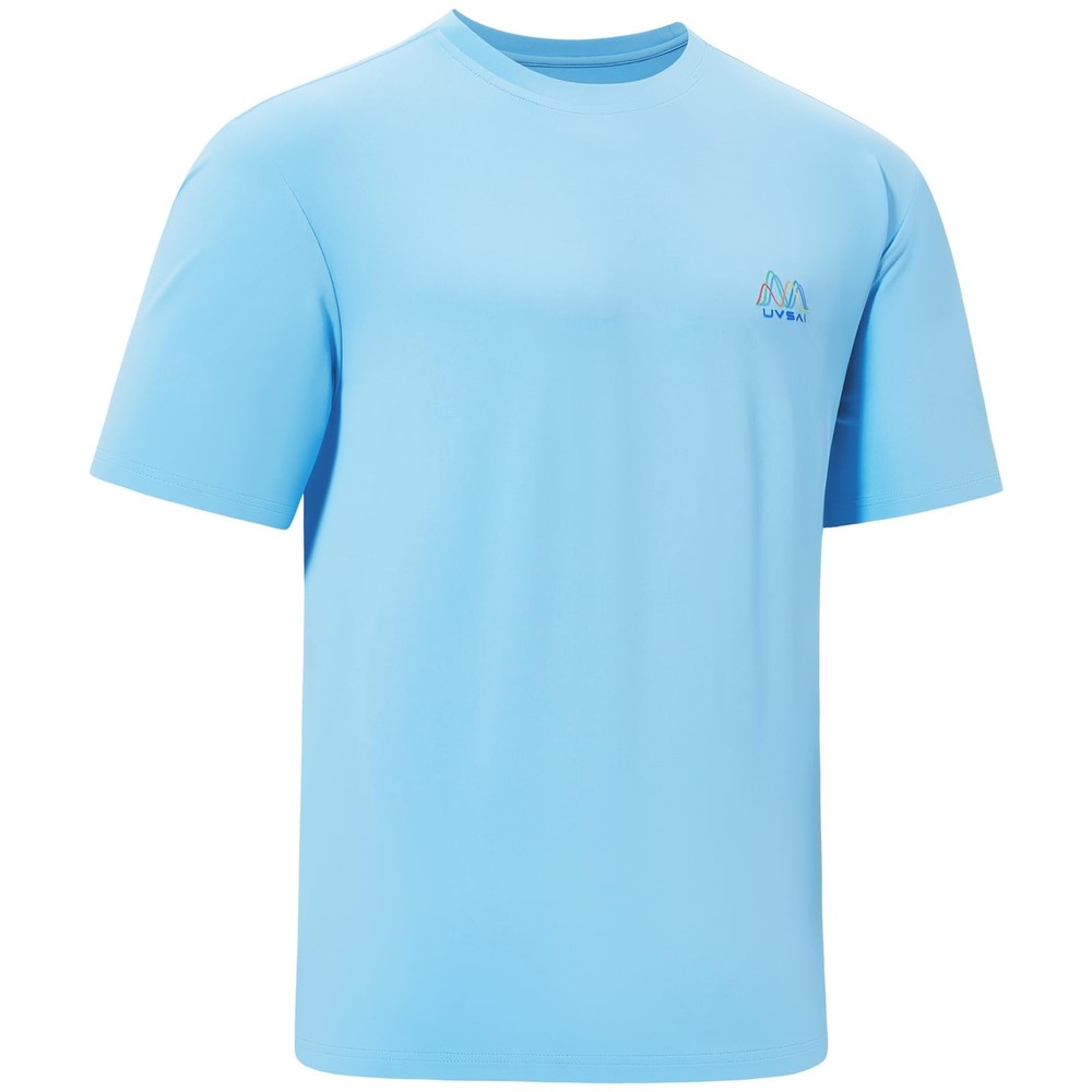 UVSAI Men’s UPF 50+ Short Sleeve Shirt Sky Blue Hiking Fishing Performance Tee