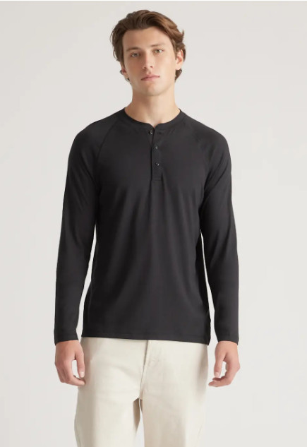Quince Cotton Modal Long Sleeve Henley Tee Mens Medium Black Lightweight Capsule