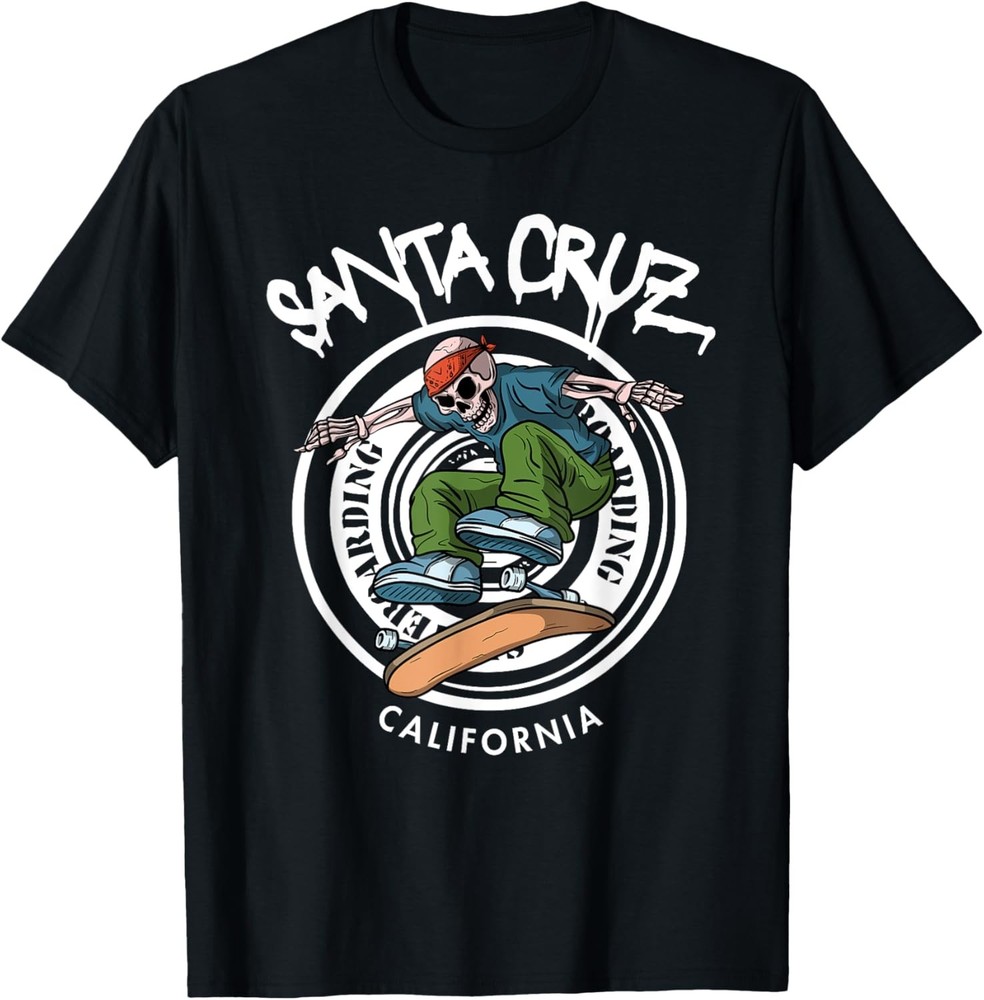 Santa Cruz Skater Laid Back California Skeleton Skateboarder T-Shirt