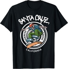 Santa Cruz Skater Laid Back California Skeleton Skateboarder T-Shirt