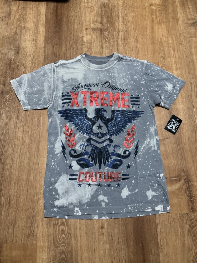 Xtreme Couture Retro Y2K American Eagle Foil Logo Double Sided Blue T-Shirt S