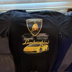 Lamborghini Men’s Black Graphic Print Logo Short Sleeve T-Shirt M or small L
